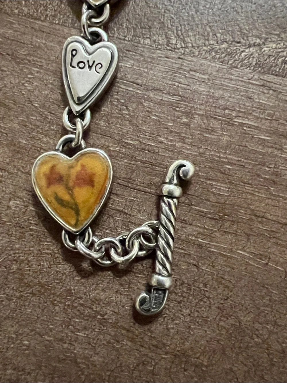 Brighton Heart Link Charm Watch Toggle Bracelet - Silver with Amber Hearts
